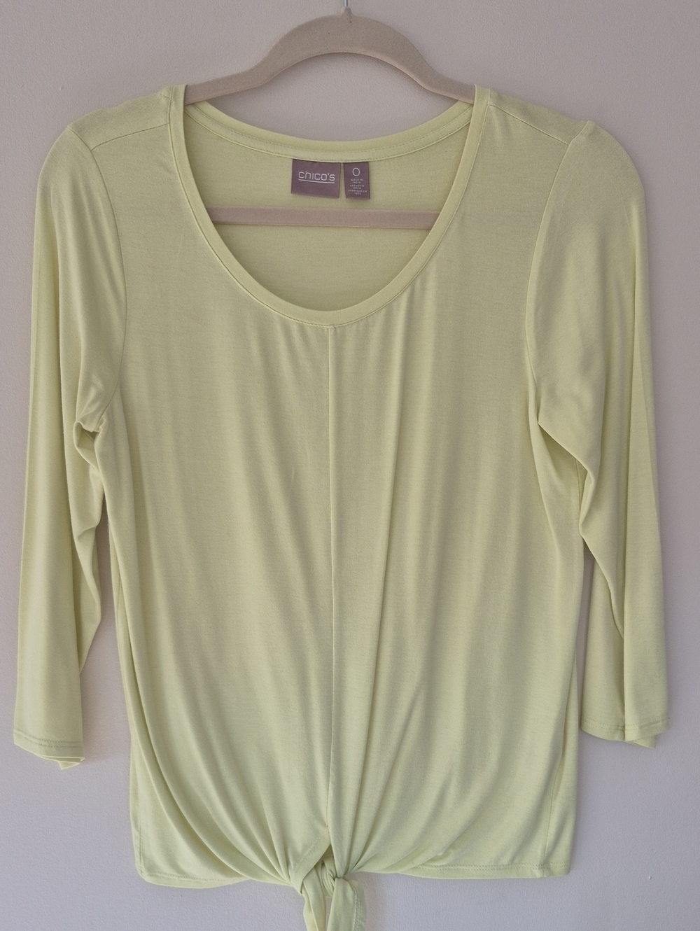 Chico's Light Yellow Tie-Front Tee